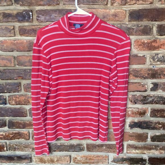 The Limited American Red White Striped Ribbed Knit Turtleneck Sweater Size Large - Picture 1 of 5